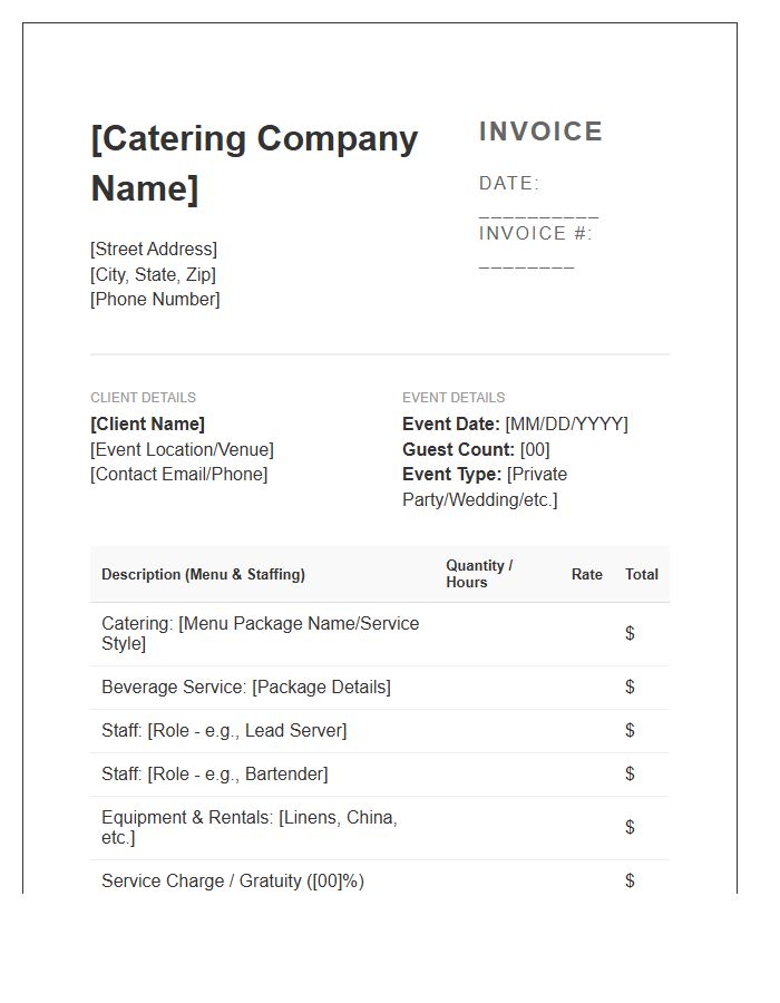 Private Party Catering And Event Staffing Invoice Template
