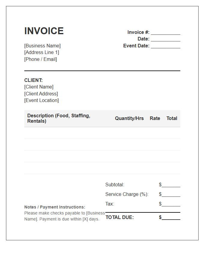 Small Business Catering And Event Staffing Invoice Template