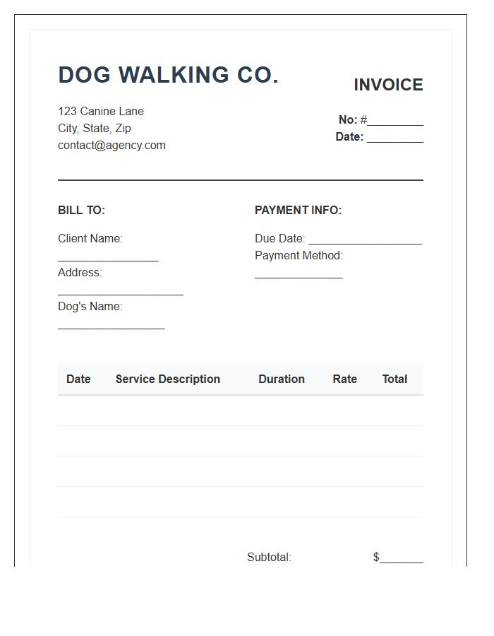 Commercial Dog Walking Agency Invoice Template