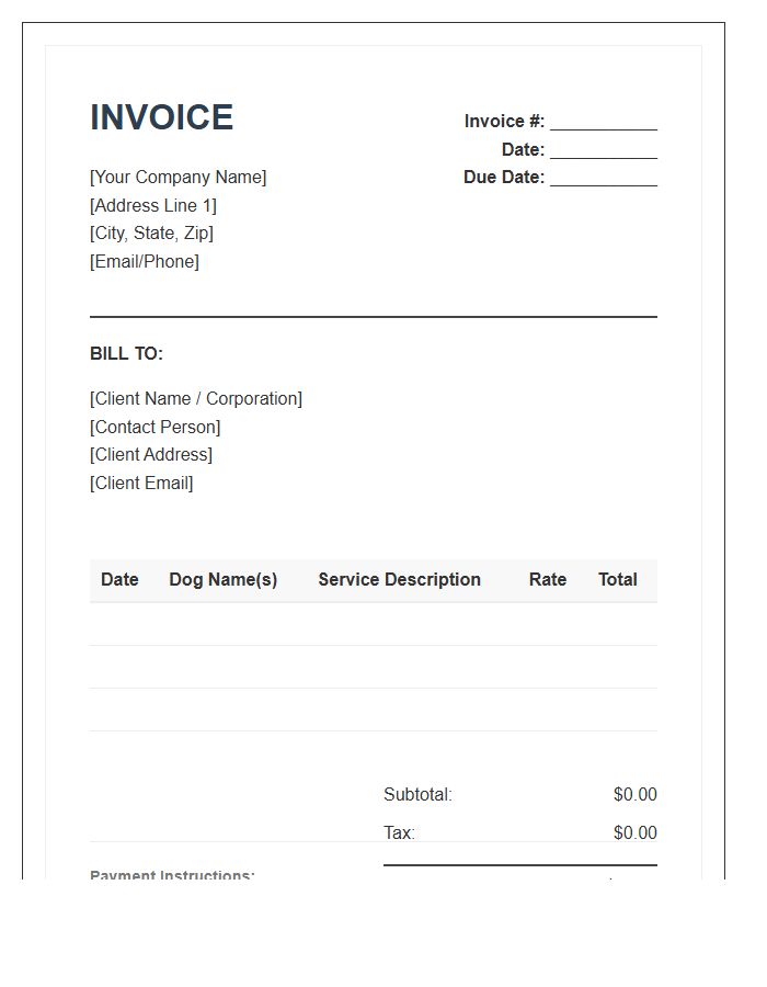 Corporate Dog Walking Service Invoice Template
