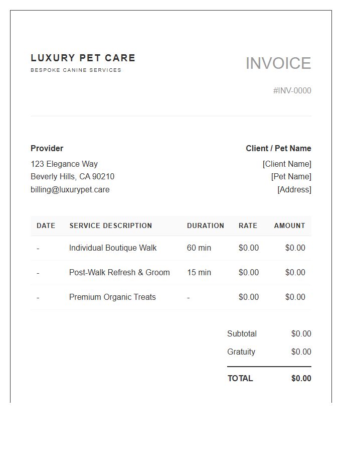 Luxury Pet Care Dog Walking Invoice Template