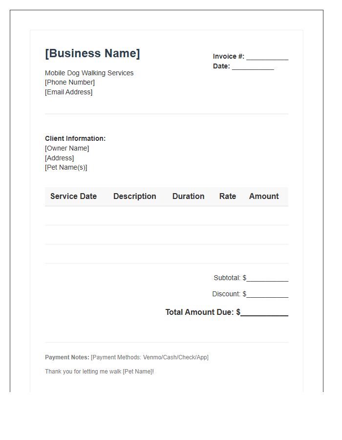Mobile Dog Walking Business Invoice Template
