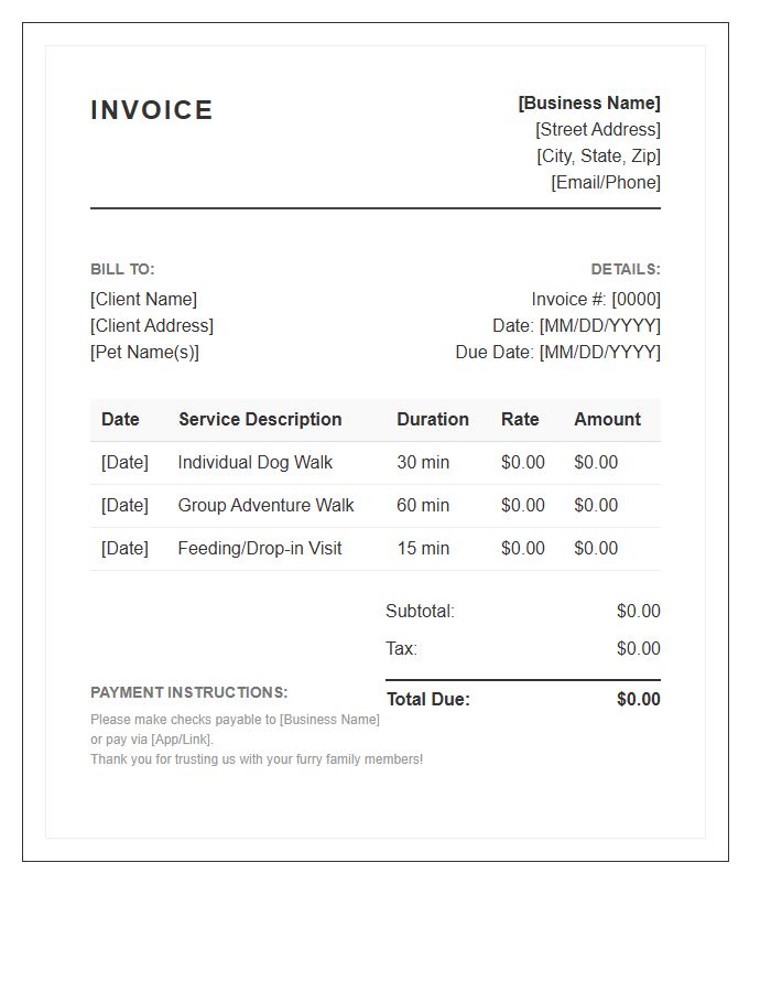 Official Dog Walking Service Invoice Template