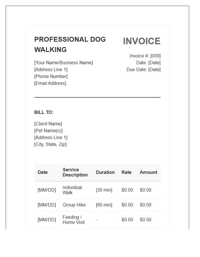 Professional Dog Walking Service Invoice Template