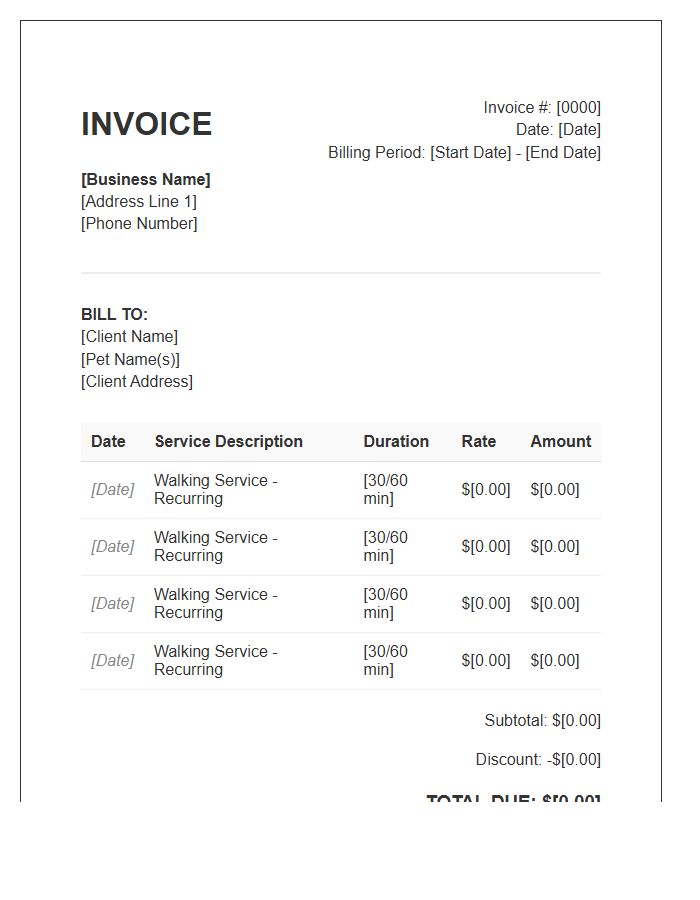 Recurring Dog Walking Service Invoice Template