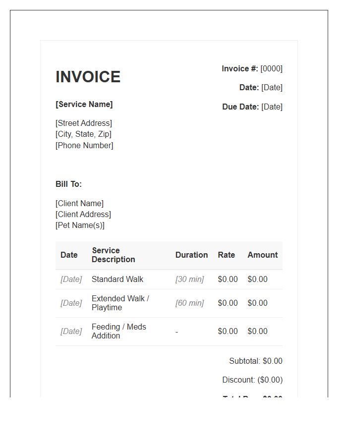 Residential Pet Walking Service Invoice Template
