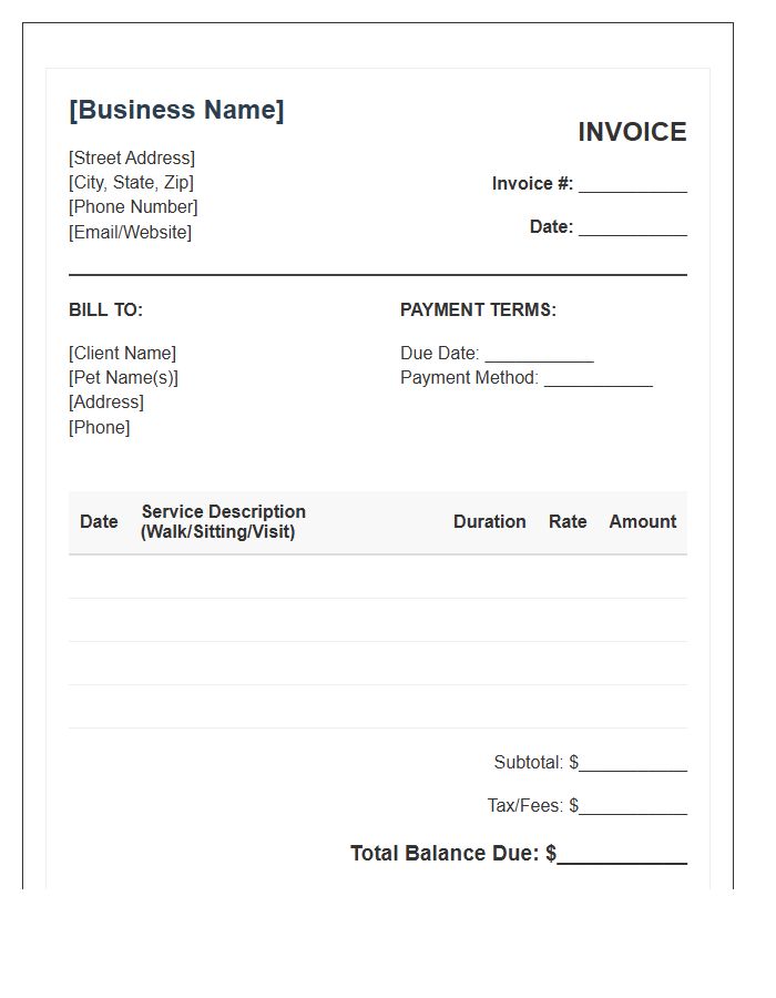 Small Business Dog Walking Service Invoice Template