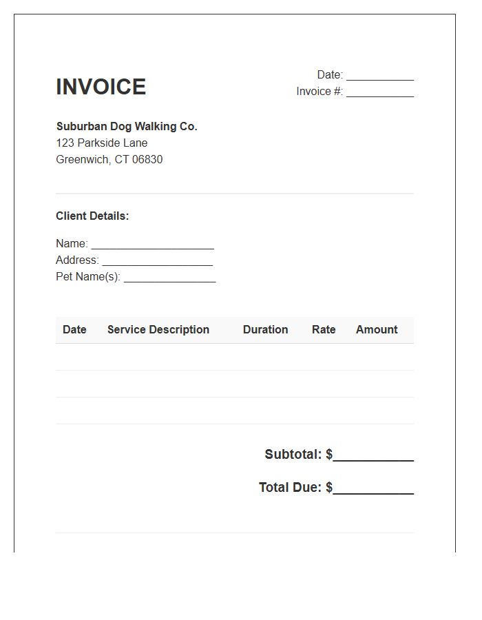 Suburban Dog Walking Service Invoice Template