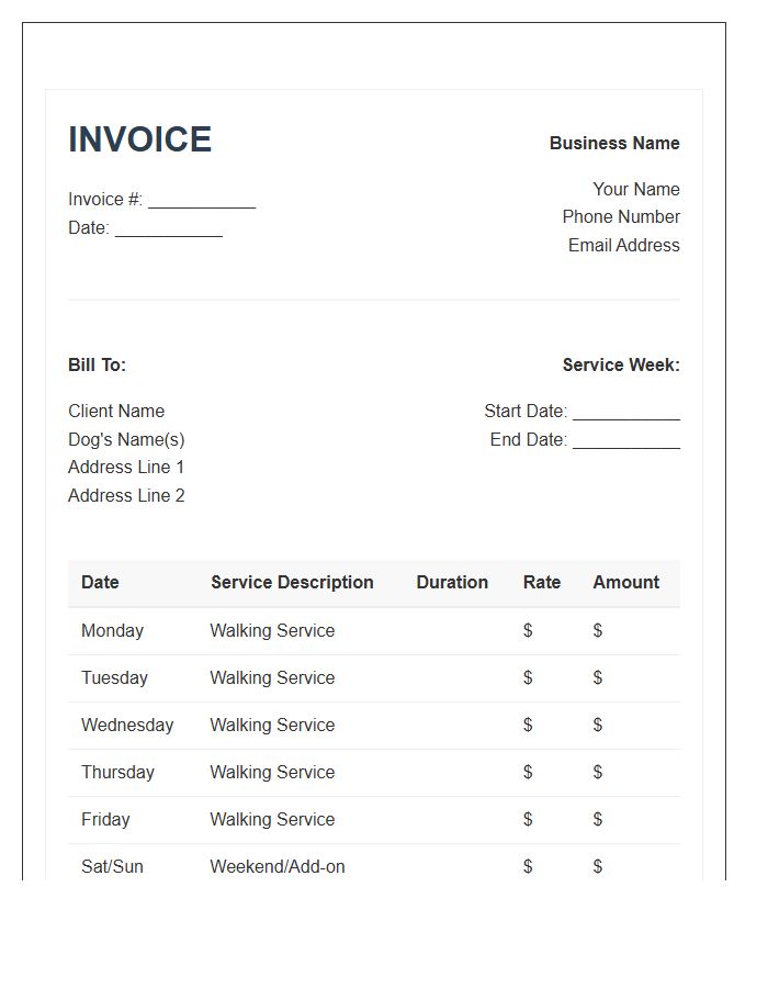 Weekly Dog Walking Client Invoice Template