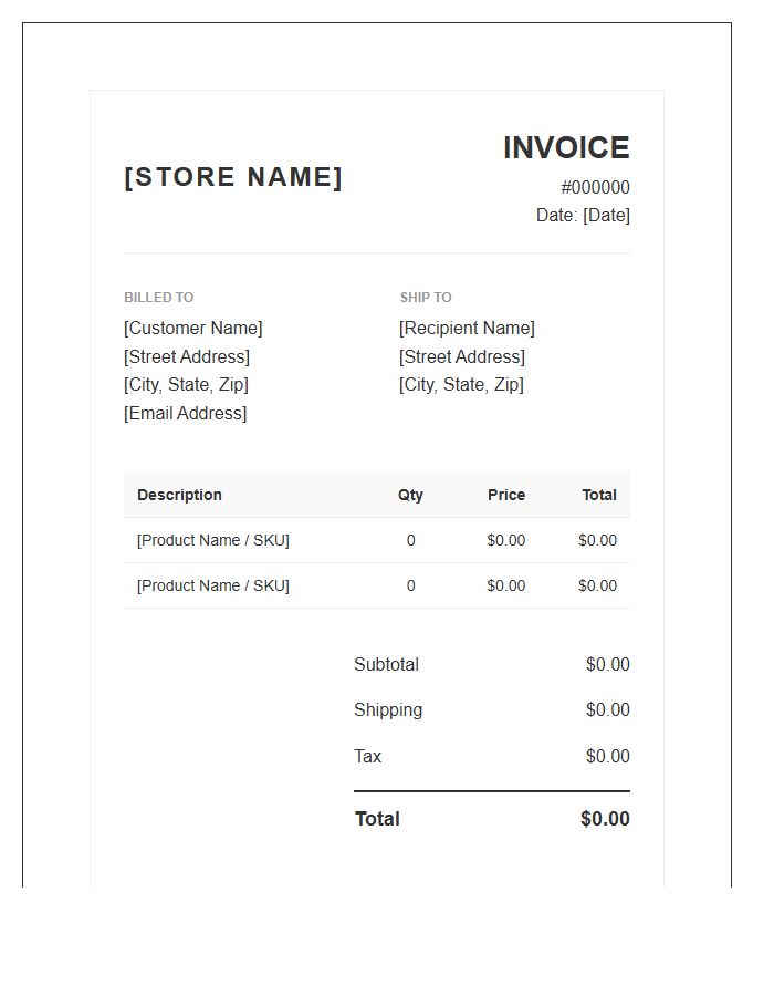 Branded Ecommerce Store Invoice Template