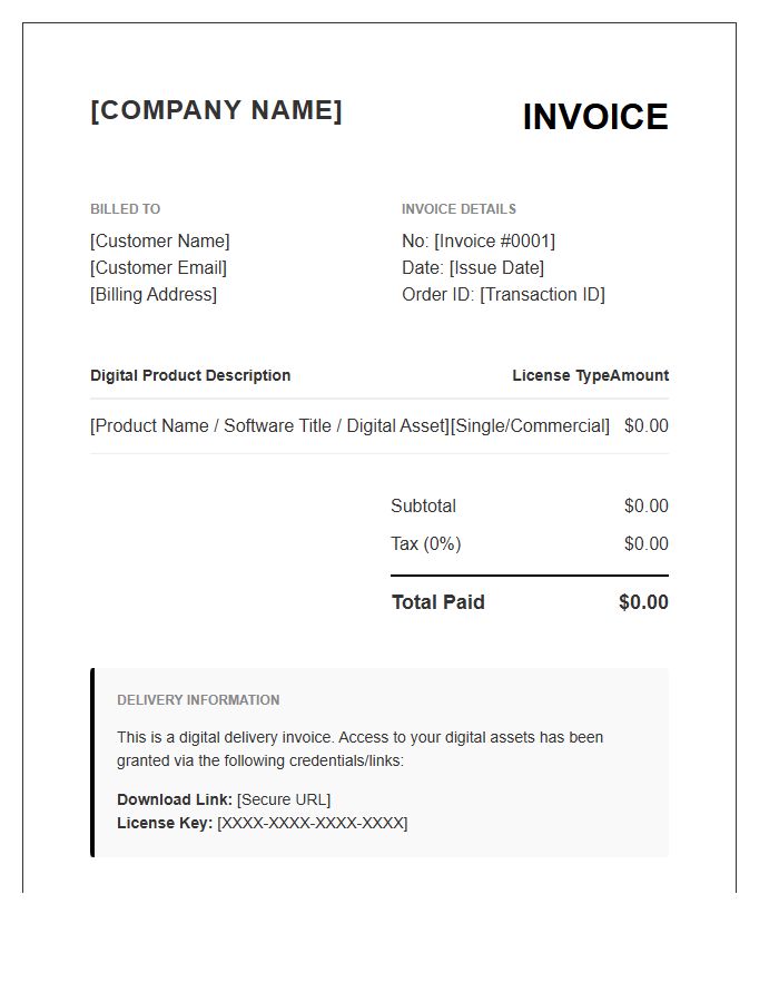 Digital Product Delivery Invoice Template