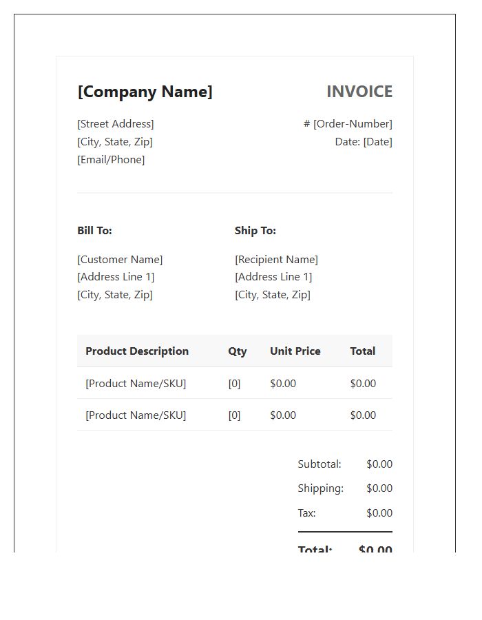 Ecommerce Product Order Invoice Template