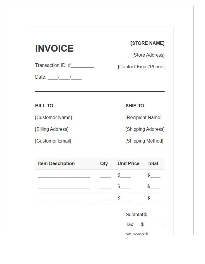 Electronic Commerce Transaction Invoice Template