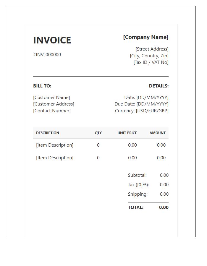 Global Retail Sales Invoice Template