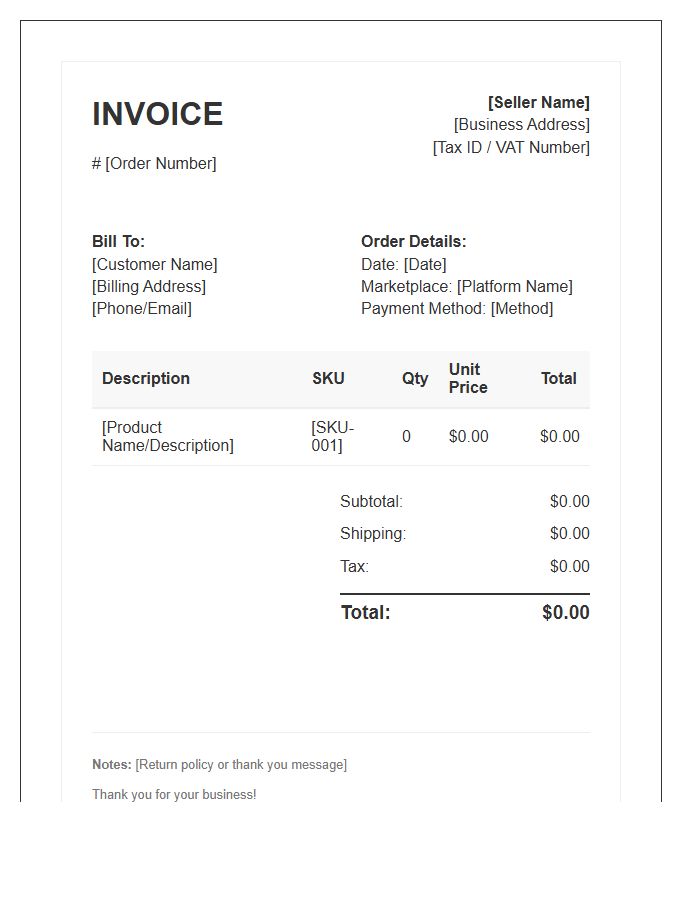 Marketplace Seller Order Invoice Template