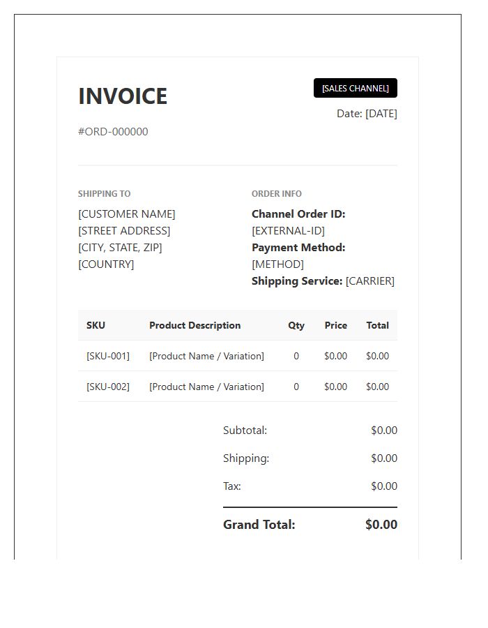 Multichannel Ecommerce Order Invoice Template
