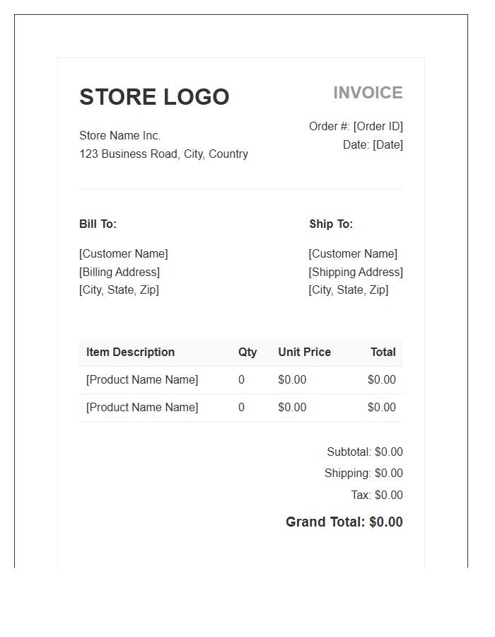 Online Store Order Invoice Template