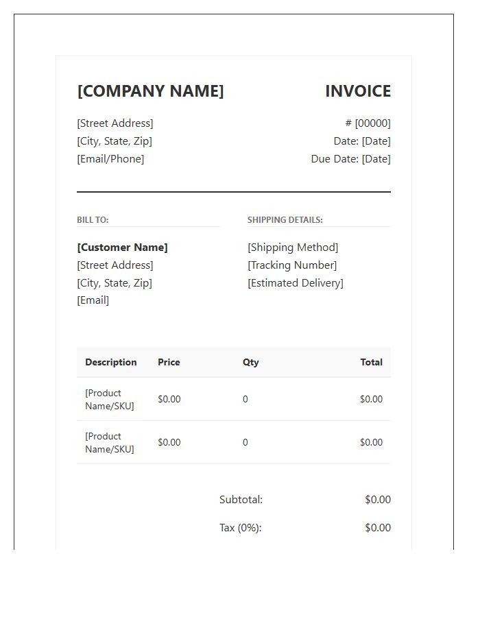 Professional Retail Product Invoice Template