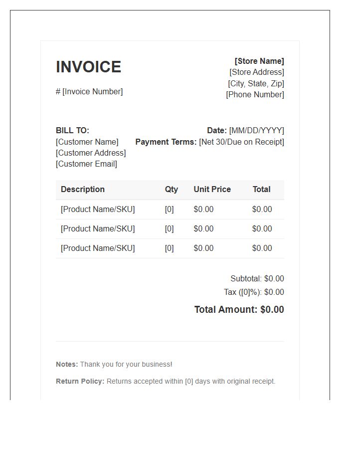 Retail Product Sales Invoice Template