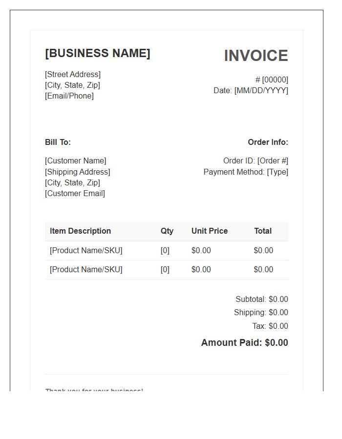 Small Business Ecommerce Invoice Template