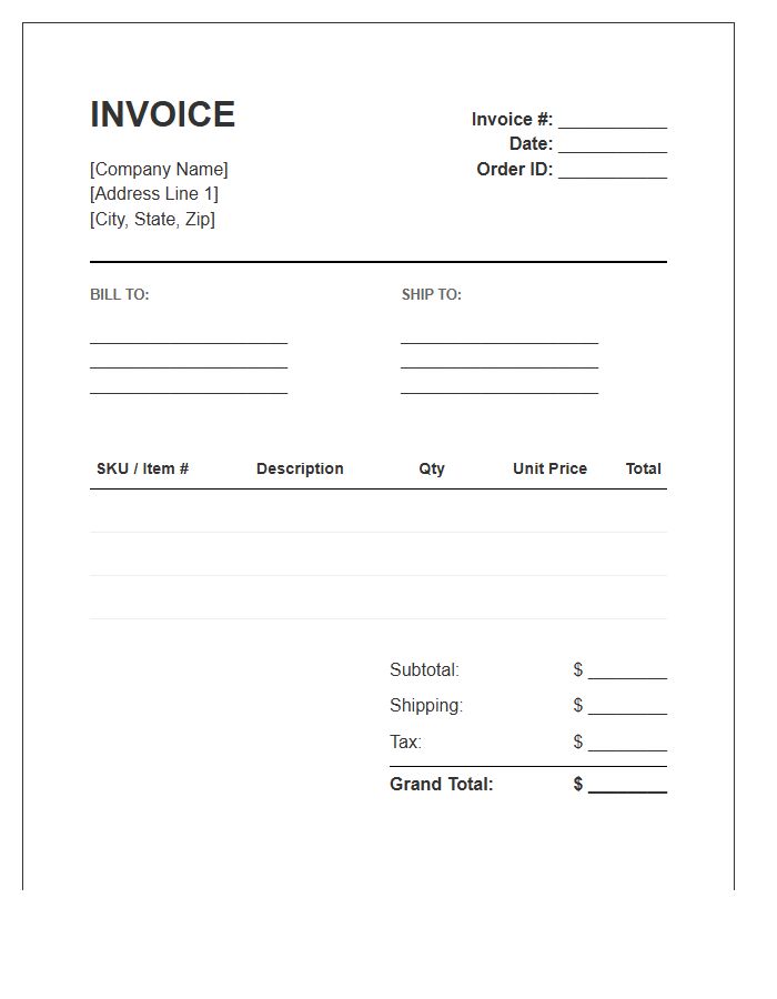 Standard Product Fulfillment Invoice Template