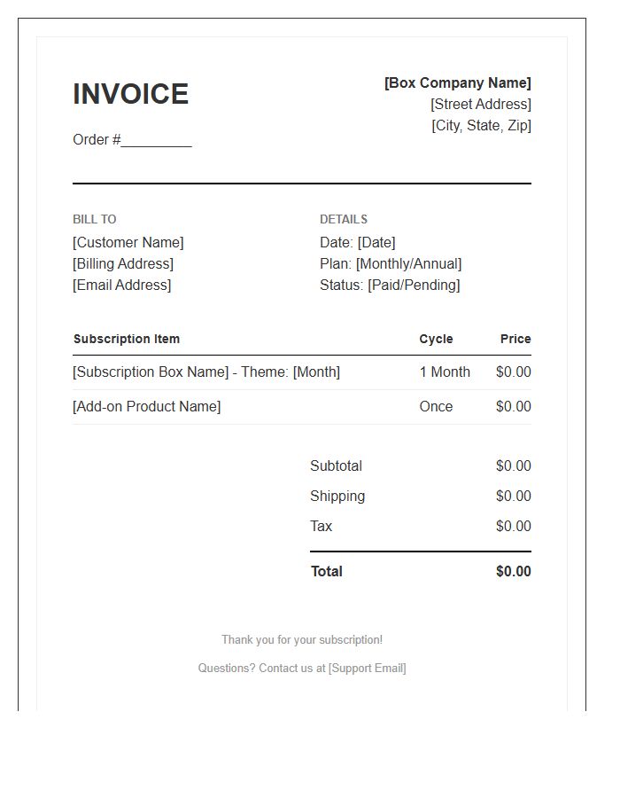Subscription Box Order Invoice Template