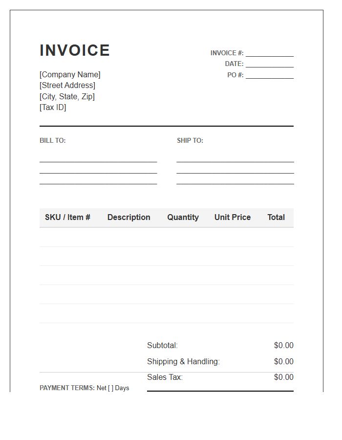 Wholesale Product Order Invoice Template