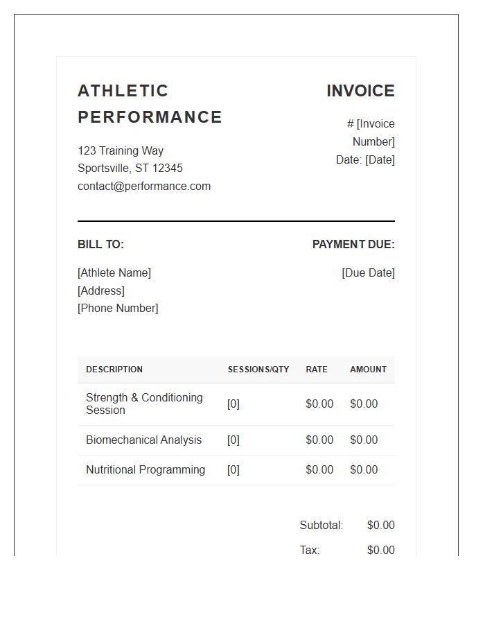 Athletic Performance Training Invoice Template