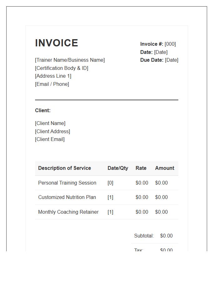 Certified Personal Trainer Invoice Template