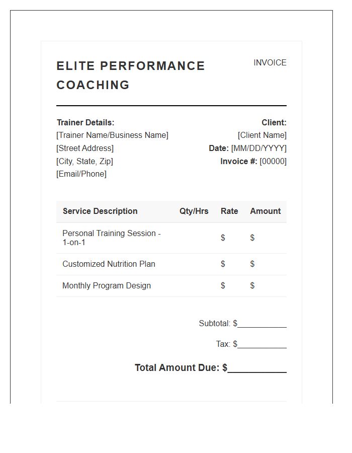 Elite Personal Trainer Service Invoice Template