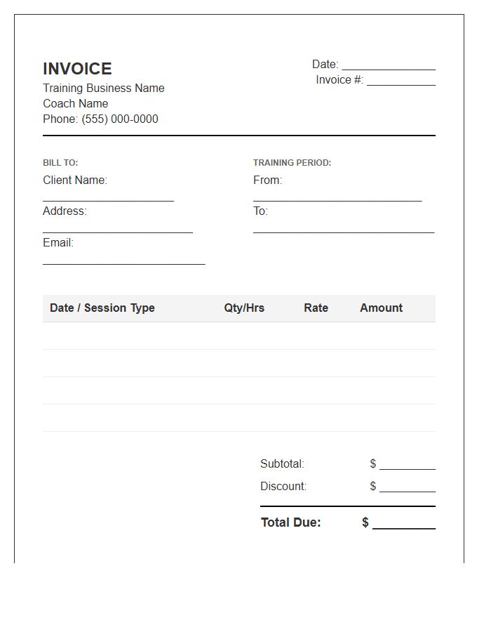 One On One Fitness Training Invoice Template