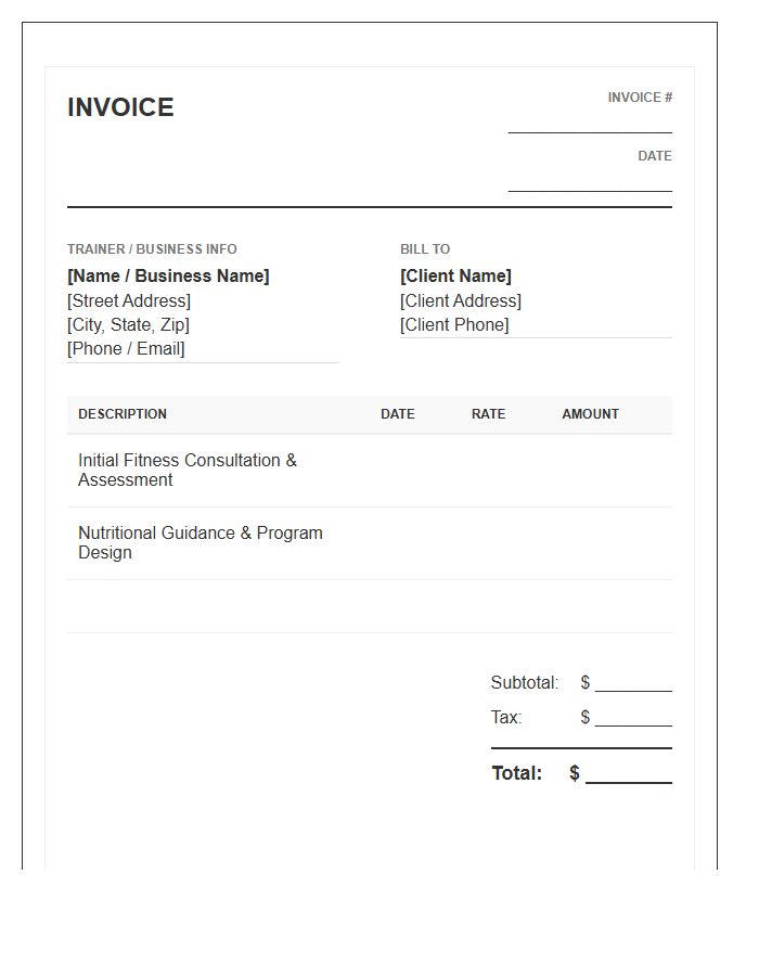 Personal Trainer Consultation Fee Invoice Template