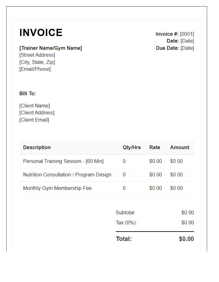 Personal Training Fitness Invoice Template