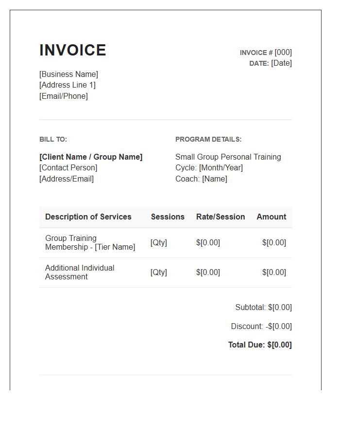 Small Group Personal Training Invoice Template