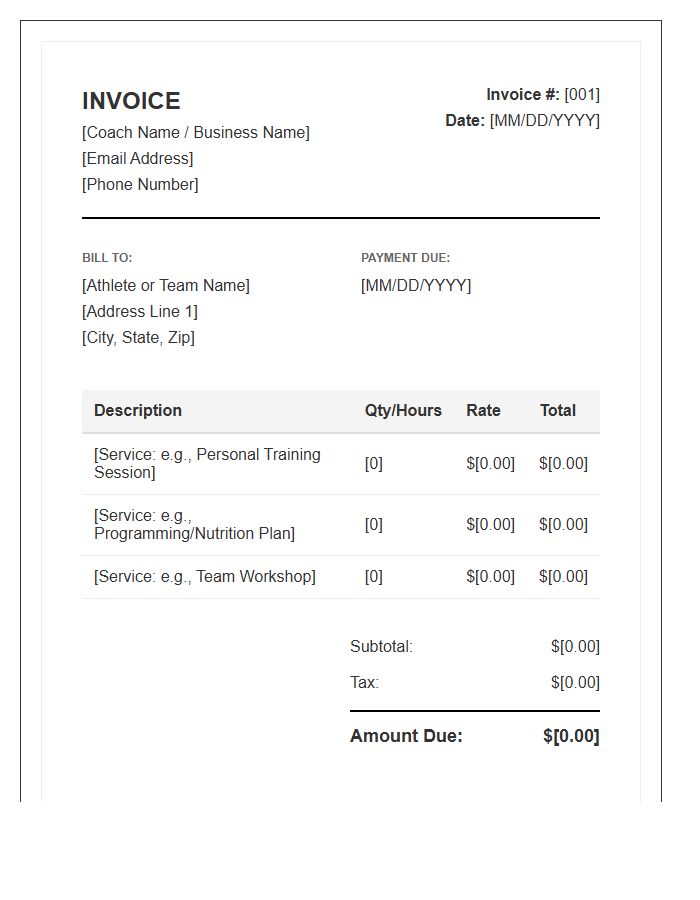 Strength And Conditioning Coach Invoice Template