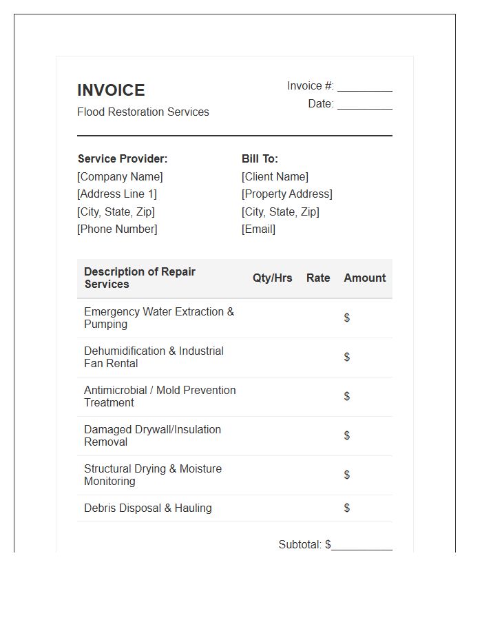 Basement Flooding Repair Invoice Template