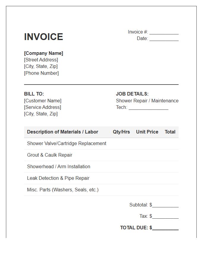 Bathroom Shower Repair Invoice Template