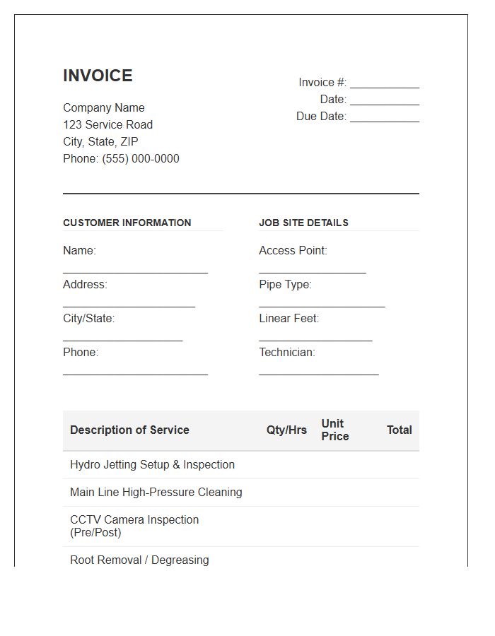 Residential Hydro Jetting Invoice Template