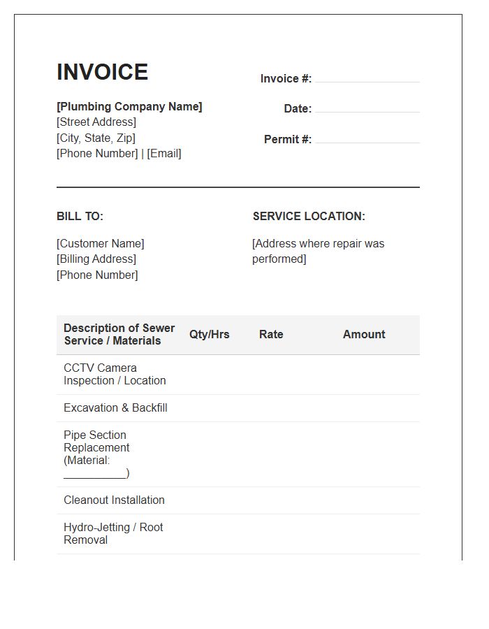 Residential Sewer Line Repair Invoice Template