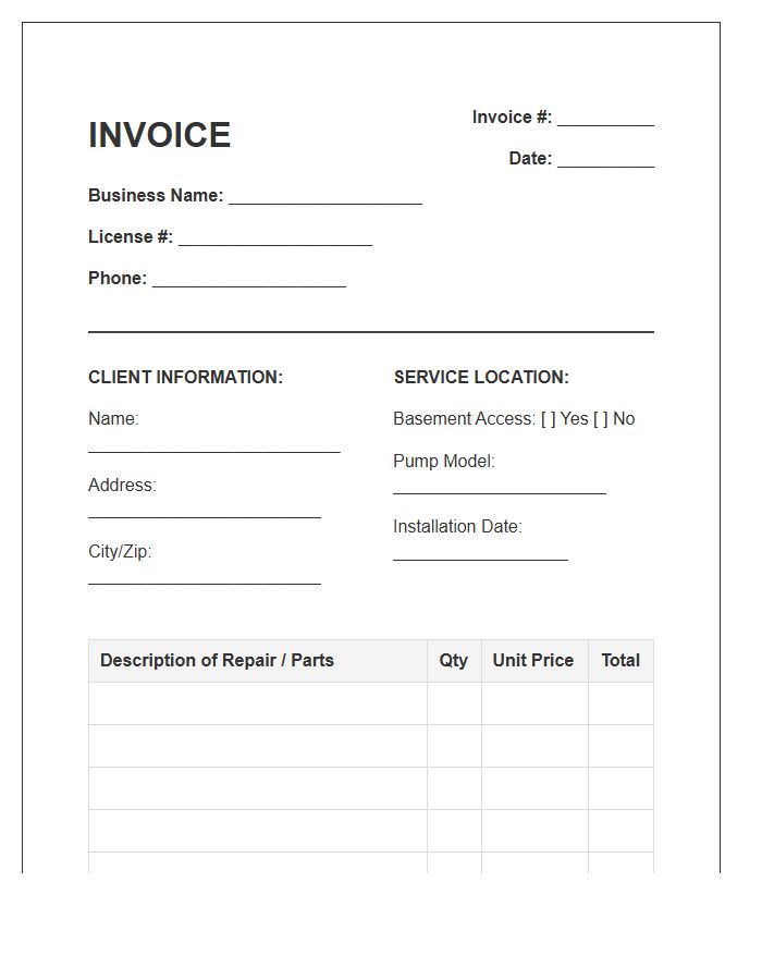 Sump Pump Repair Invoice Template