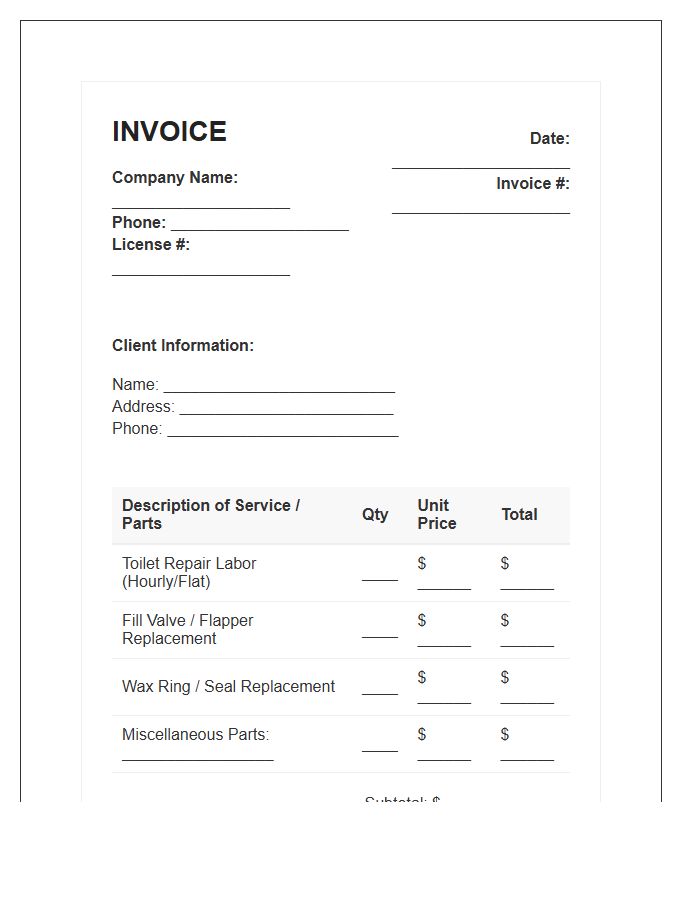 Toilet Repair Service Invoice Template