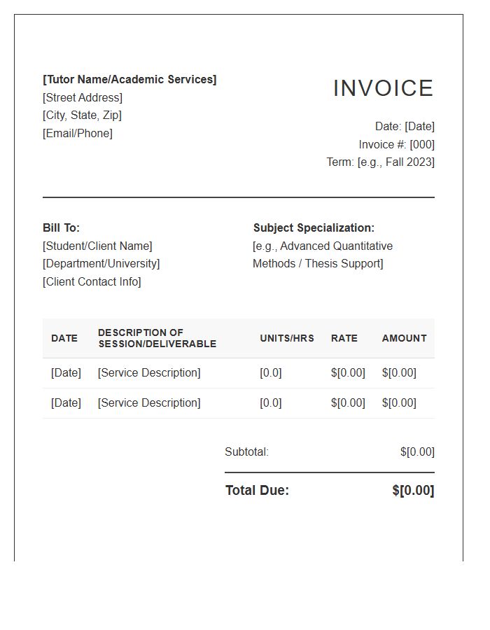 Graduate Level Tutoring Invoice Template