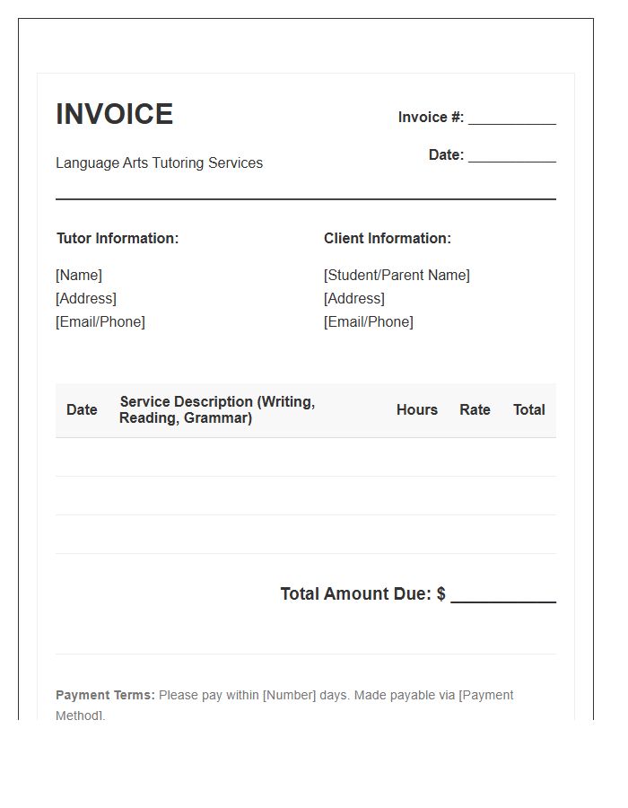 Language Arts Tutoring Invoice Template