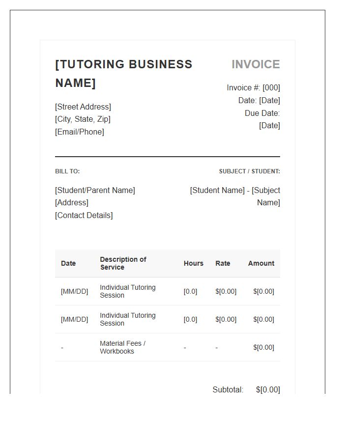 Official Tutoring Business Invoice Template