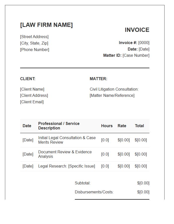Civil Litigation Consultation Invoice Template