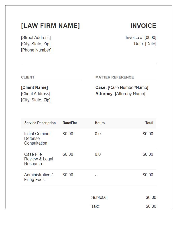 Criminal Defense Consultation Invoice Template