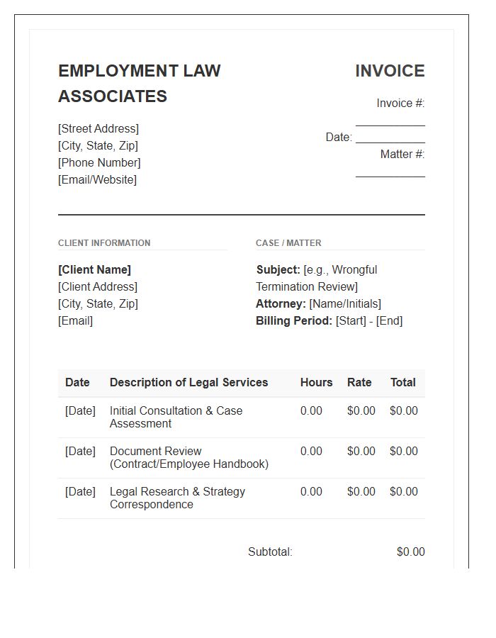 Employment Law Consultation Invoice Template