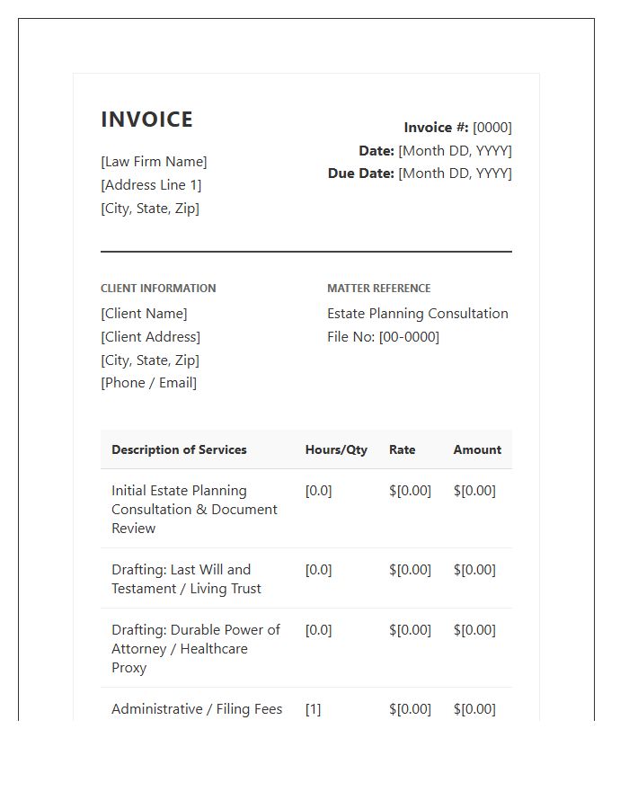 Estate Planning Consultation Invoice Template