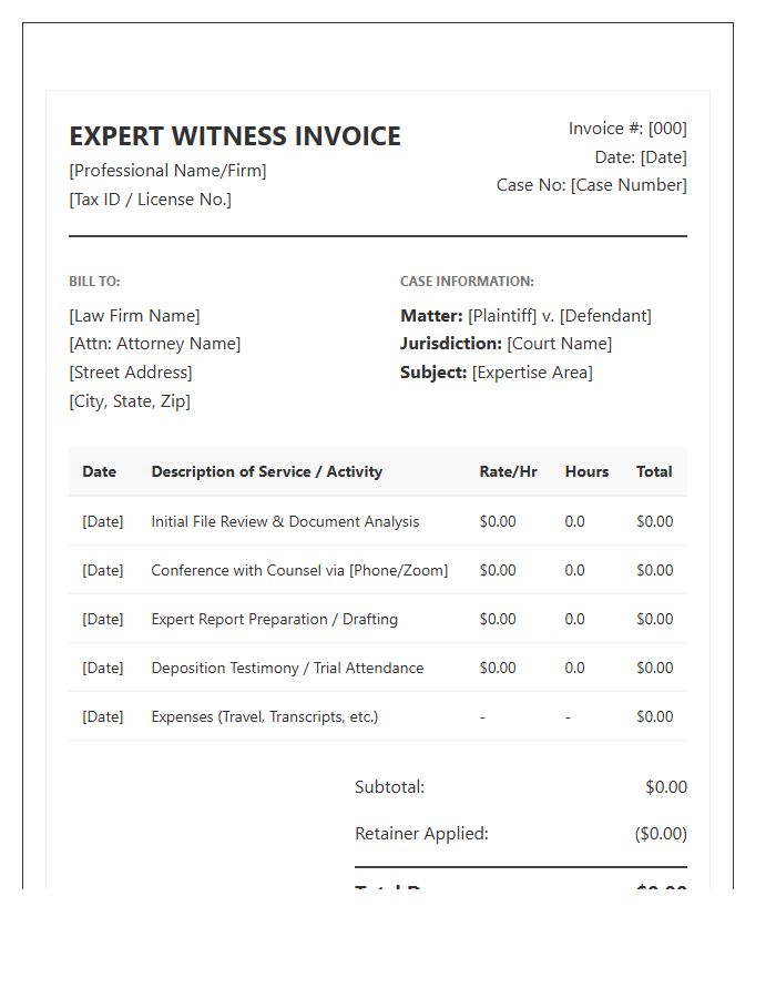 Expert Witness Legal Consultation Invoice Template