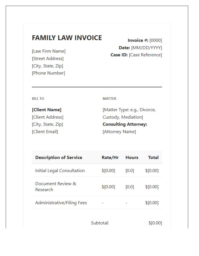 Family Law Consultation Invoice Template